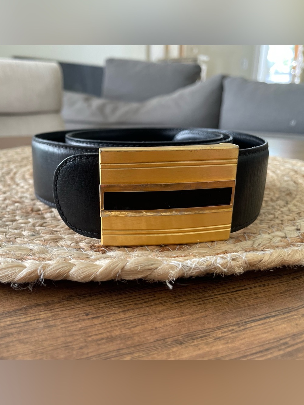 Black Leather Men’s Belt with Gold Buckle